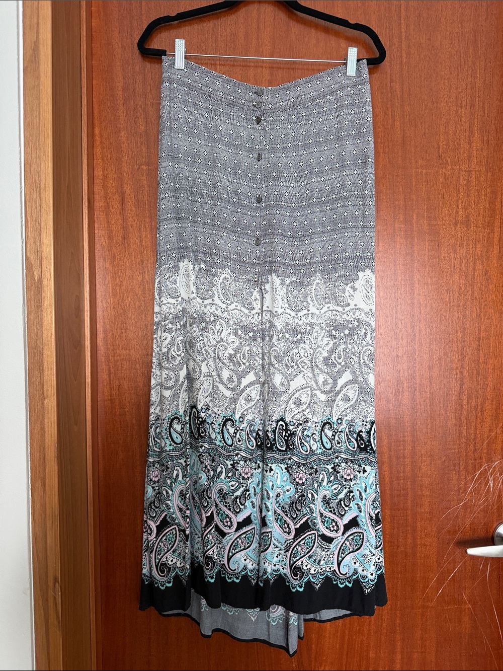 Express Gray Maxi Skirt with Teal Paisley Border